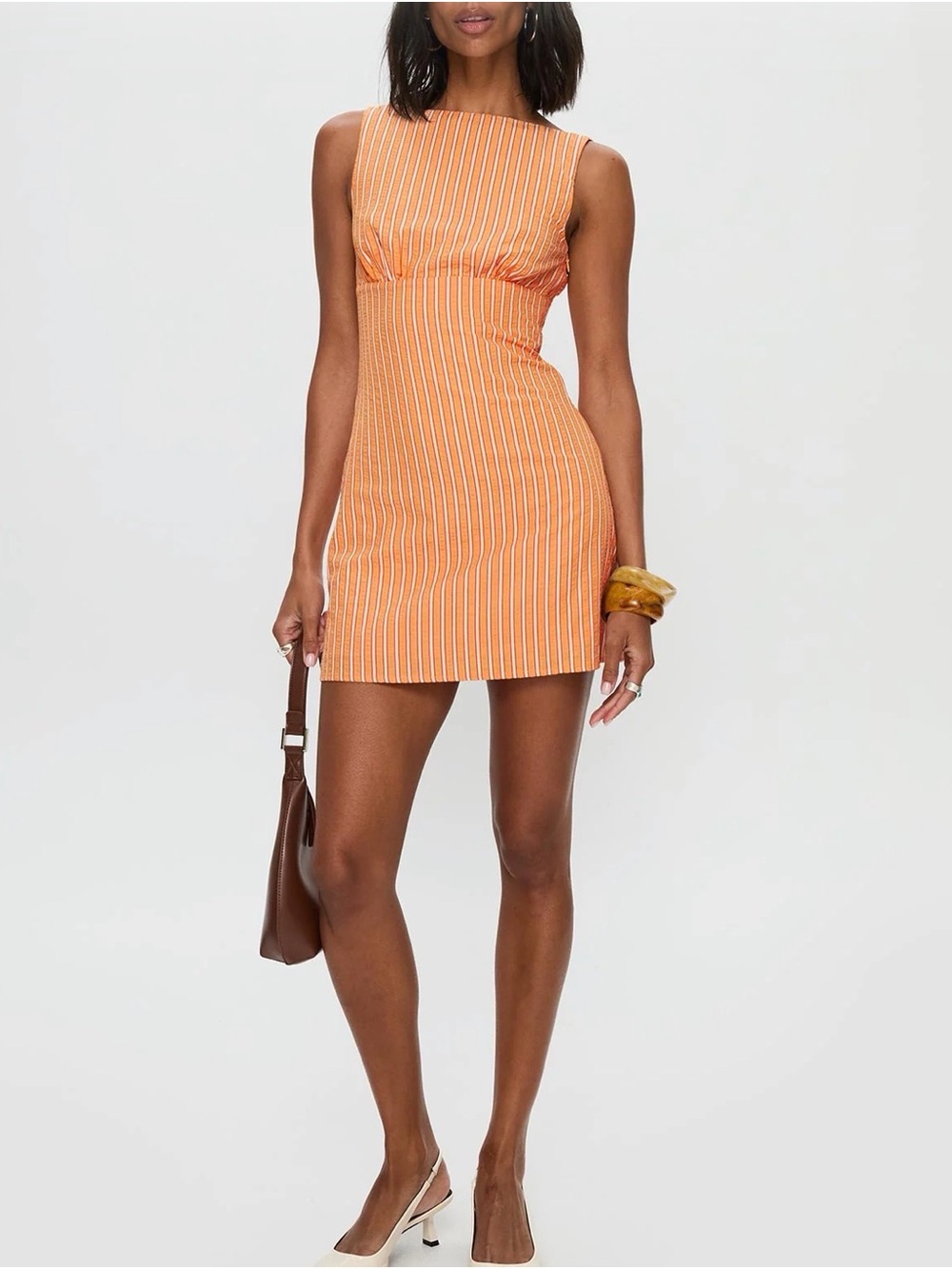 Princess Polly Orange & White Striped Sleeveless Mini Dress